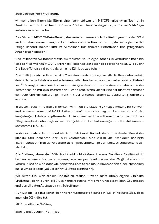 Offener Brief, Inhalt siehe Post