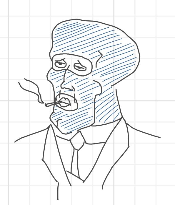 A drawing of Spy from TF2 as handsome squidward.