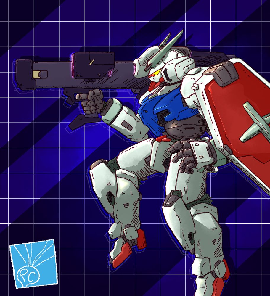 An original drawing of a redesign of the RX-78-2, the first Gundam from the beloved franchise, to fit the aesthetics of the ENLIL'S WASTELAND universe. Covered joints, shoulder shields, and the PIT system as well as my favorite shape of head, with the pointy chin.