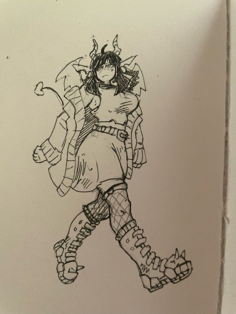 An image of a demon goth girl doing the steppy
