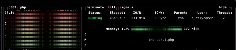 Picture of activity monitor of a single process, the advent of code solution, running for 7 hours