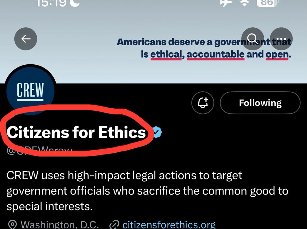 Citizens for Ethics banner from X / Twitter
