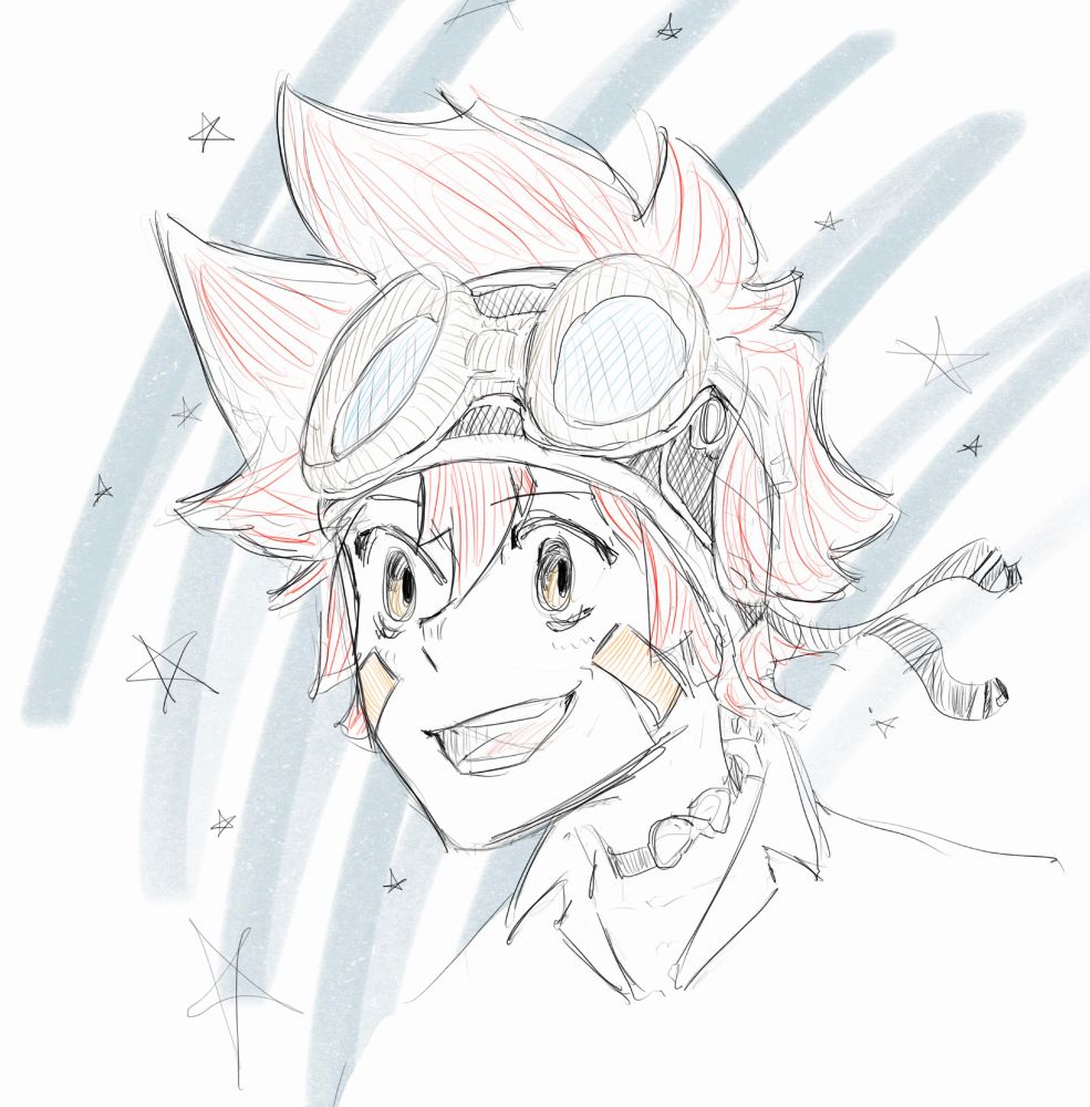 An image of the character Tokio Kuryuu from the .hack franchise smiling.