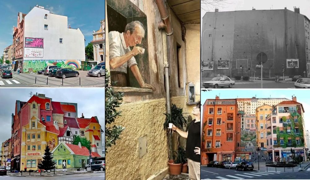 3 photographies of StreetArt on walls: before and after painting