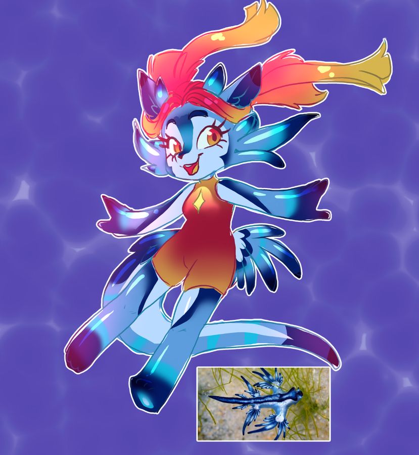 Glaucus atlanticus is a species of sea slug in the family Glaucidae. These sea slugs live in the pelagic zone, where they float upside-down by using the surface tension of the water to stay afloat. They are carried along by the winds and ocean currents.