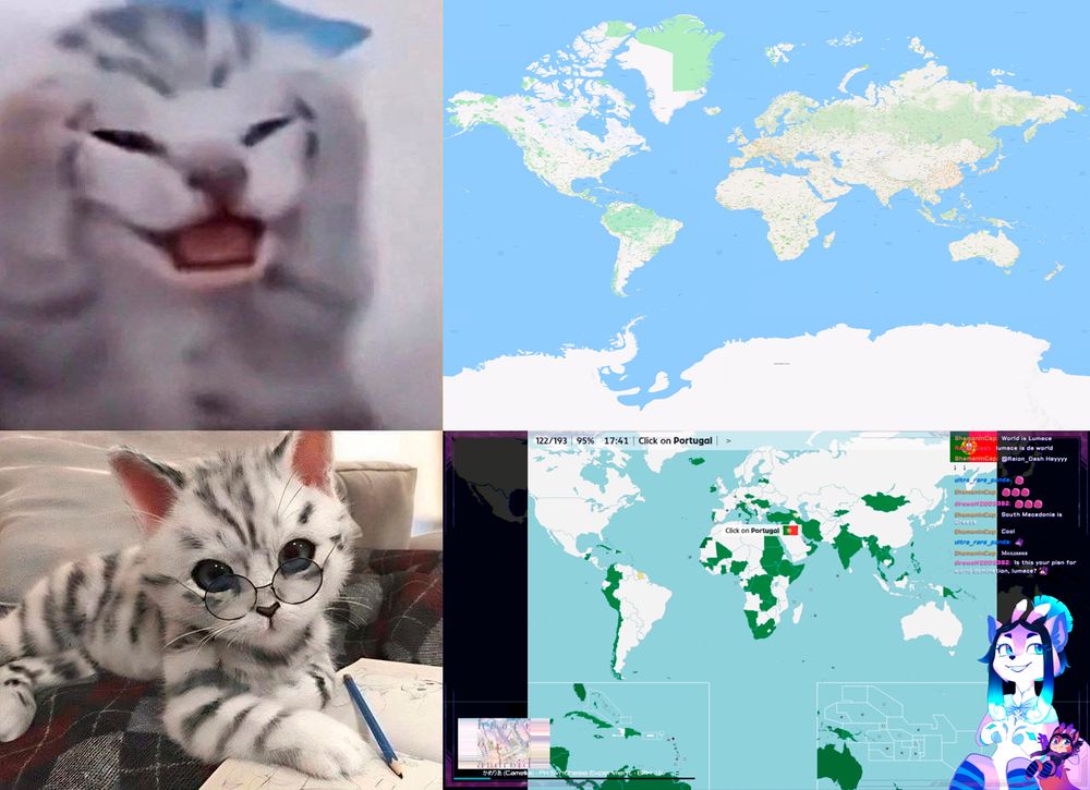 cat cry. world map.
cat study mode. lumace streams world map