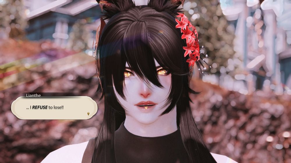 The camera has Lianthe focused, with a determined look on their face. "...I REFUSE to lose!" They speak up, looking straight at Adon.