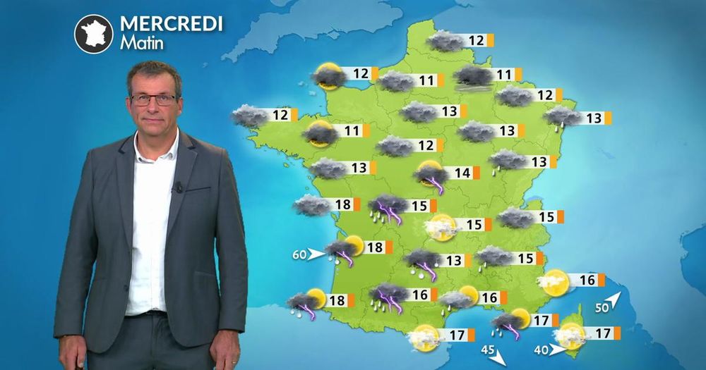 Météo du 22 octobre : pluies parfois fortes du sud-ouest aux frontières de l'est