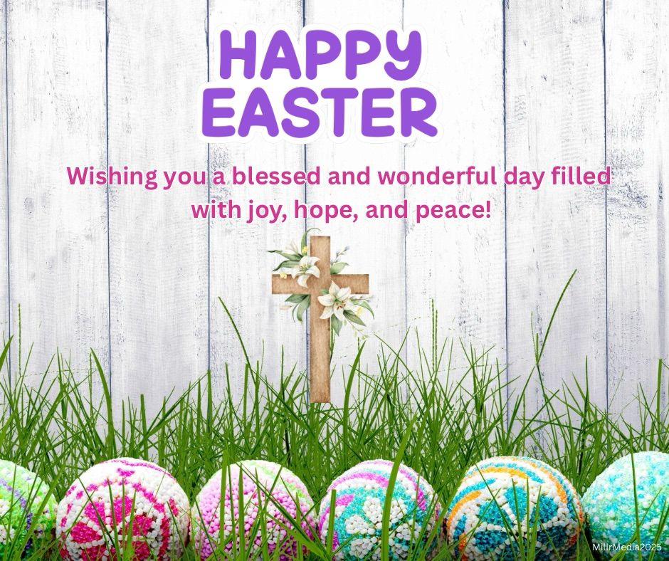 Happy Easter with eggs and cross