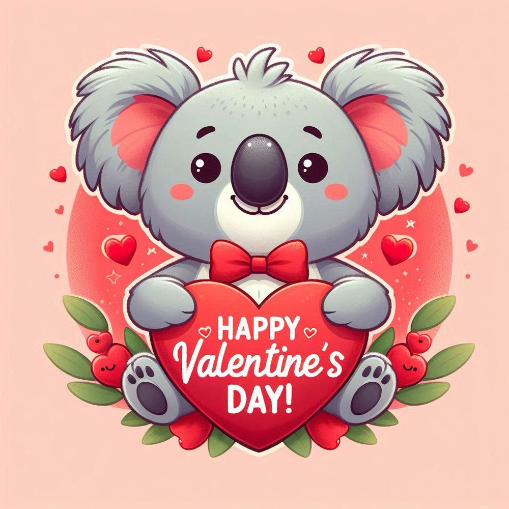 Koala Bear holding a heart with Happy Valentine’s Day
