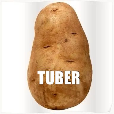 Just a plain old potato with "TUBER" written over the photo. 