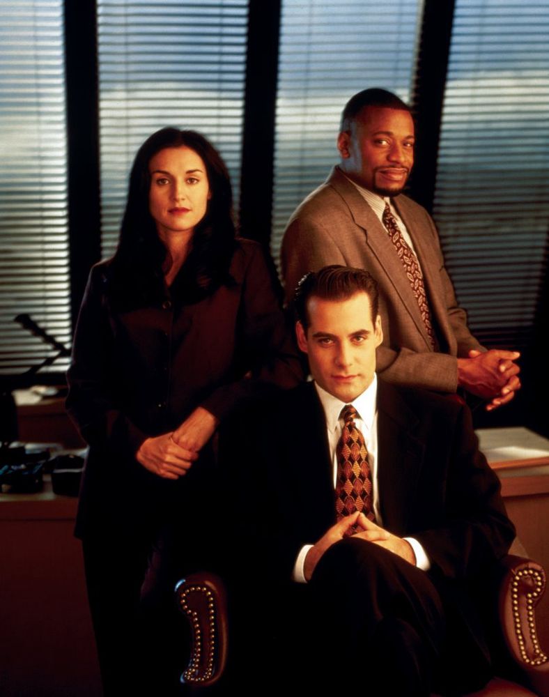 Publicity shot from 90's TV Show "Profit." It's Adrian Pasdar and 2 other cast members in an office. 