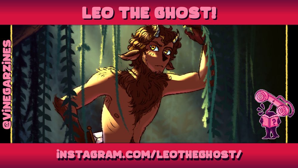 Artist spotlight for 'Leo The Ghost!', showing a piece of their artwork: a fawn amongst leafy fronds.