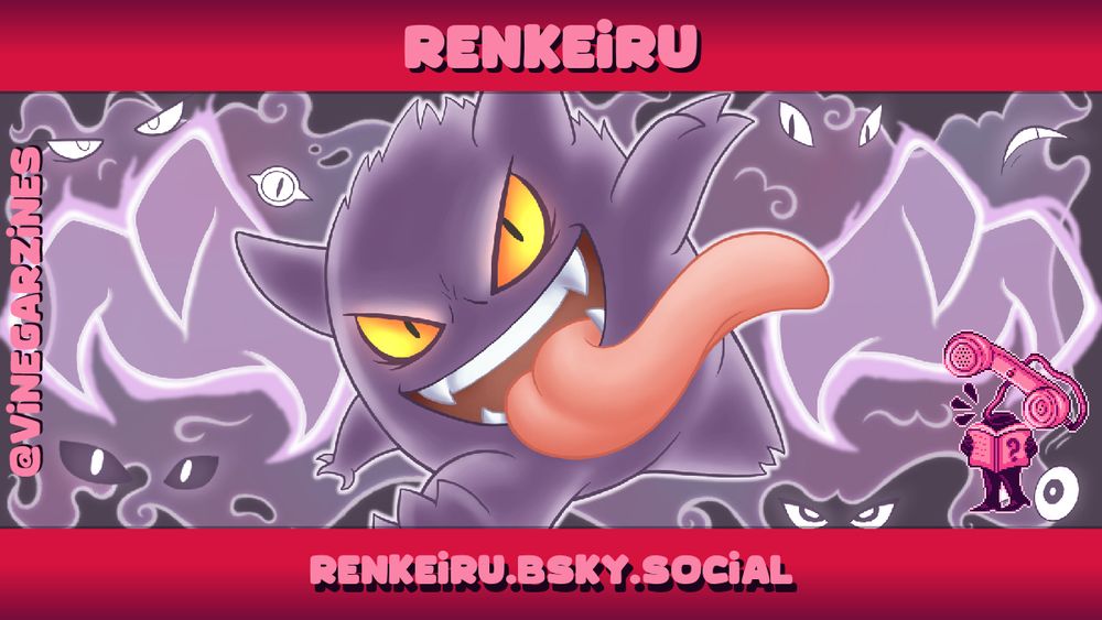Artist spotlight for 'Renkeiru', showing a piece of their artwork: a Gengar waving its tongue at the viewer.