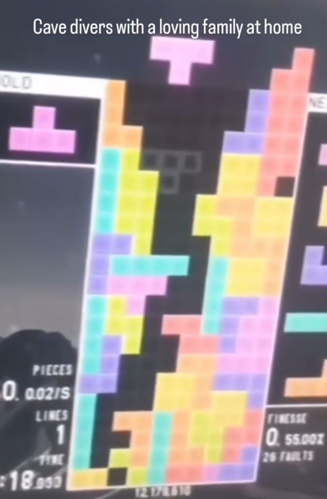 screenshot tetris "cave divers with a loving family at home" mit T piece und perfektem cave setup 