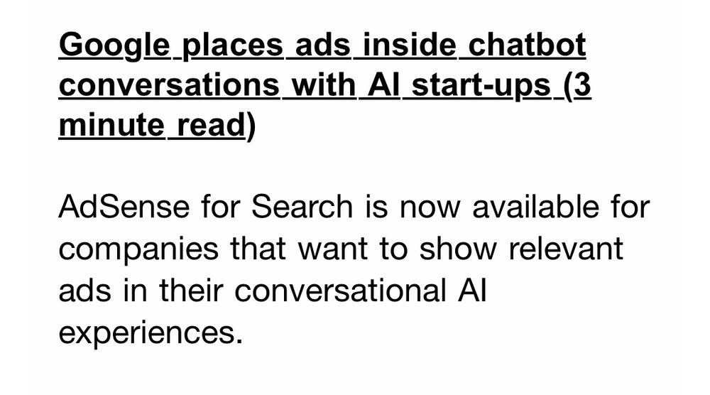 tldr article called google places ads inside chatbot conversations with ai startups