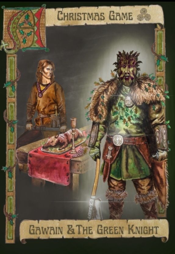 Gawain and the Green Knight about to play a Christmas Game as per the poem. 