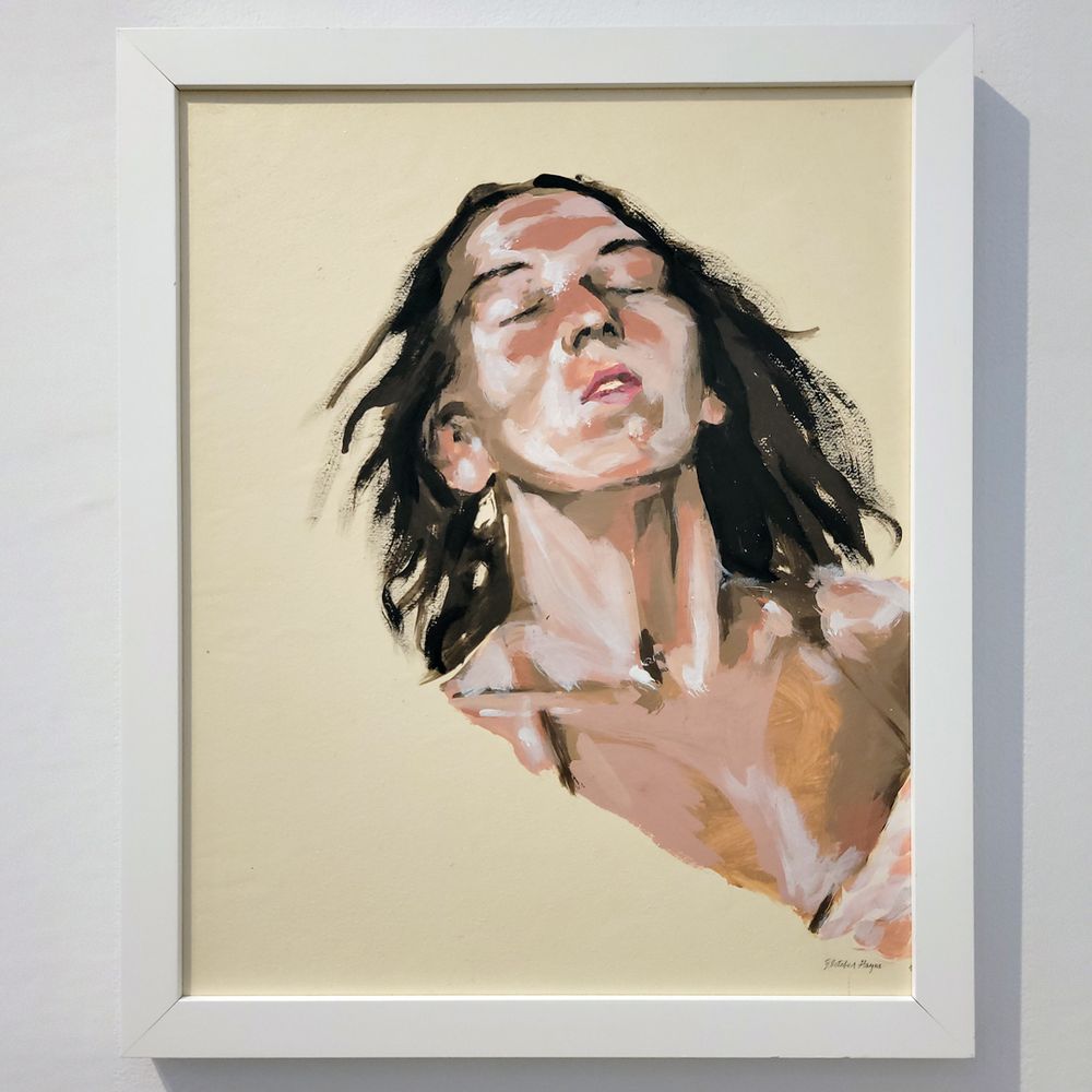 Painting by Fletcher Hayes is called "Occhi Chiusi" – roughly translated as "eyes closed" – a young lady dancing like no one is watching. On view January 25 thru February 21, 2025 at Elmhurst Artists' Guild, 150 Cottage Hill Avenue, Elmhurst, IL 60126. The group exhibition is called "Joyful Notions", with a free, public opening reception on Friday January 31, 7-9pm. Free parking; accessible; family-friendly; refreshments served.