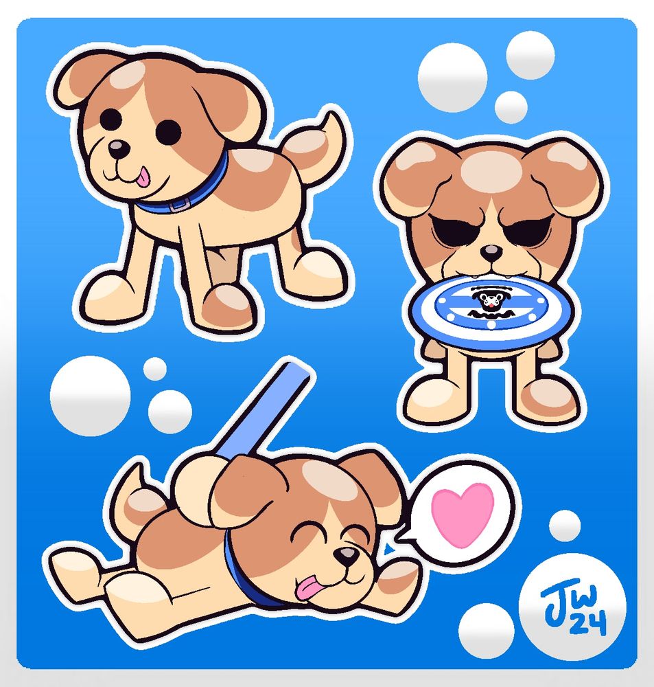 Great drawings of the little dog from wii sports resort on the nintendo wii he is standing he is laying down and he is holding a frisbee 