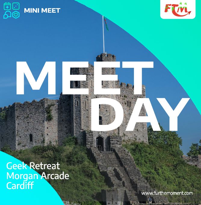 Text Saying "Meet Day" advertising Cardiff Fur the Moment's Mini-Meets. There is a castle in the background.