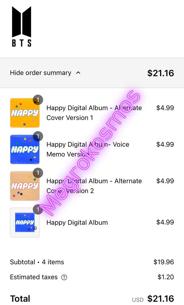 Buying receipt from BTS store of digital copies of HAPPY