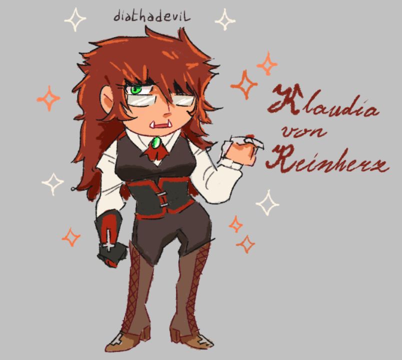 A colored chibi fan art of Klaudia von Reinherz, a genderbent version of Klaus von Reinherz.