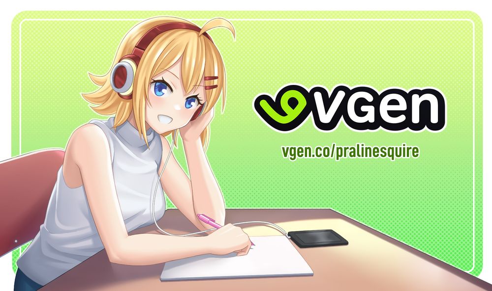 Cute anime girl about to draw on a blank piece of paper. Picture for promoting the VGen link of the artist, Pralinesquire.