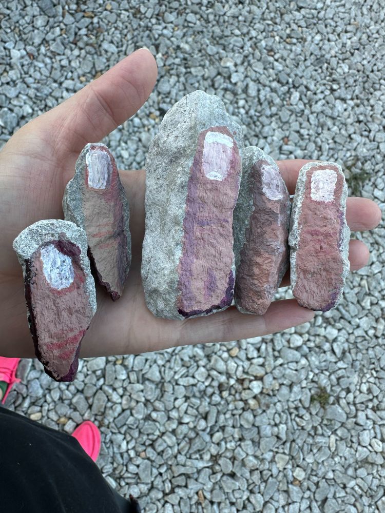 Fingers painted on rocks. 
