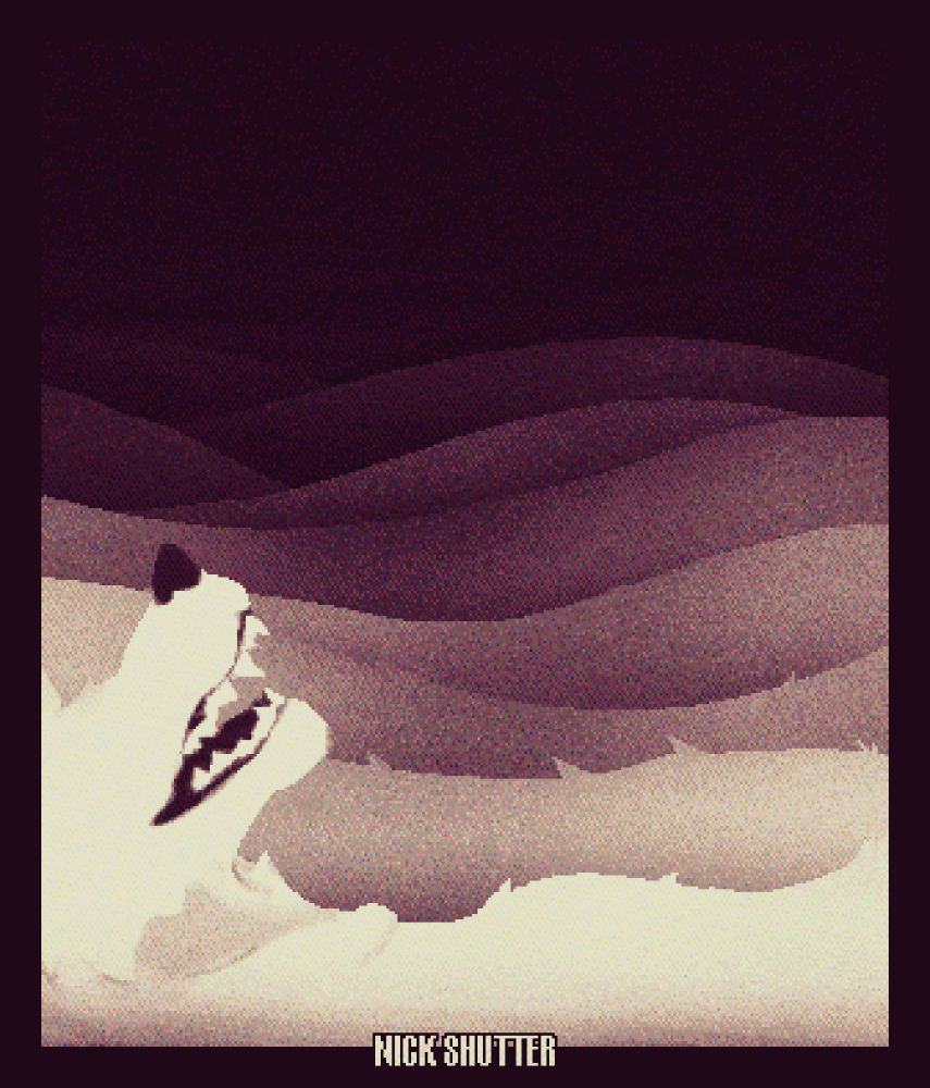 Illustration of a long, snaking, furred neck that ends in a canine snout with an open mouth and few other features.