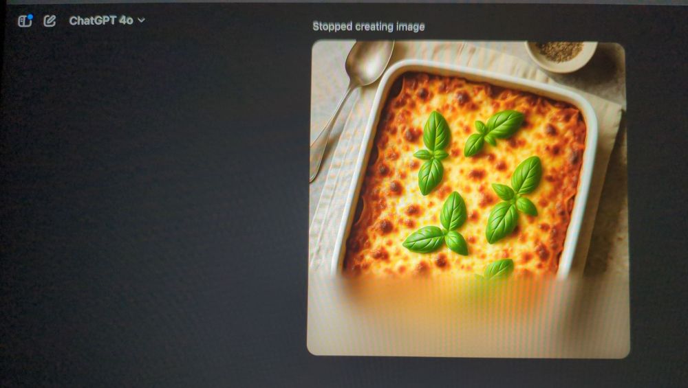 Chatgpt generated image of lasagne.