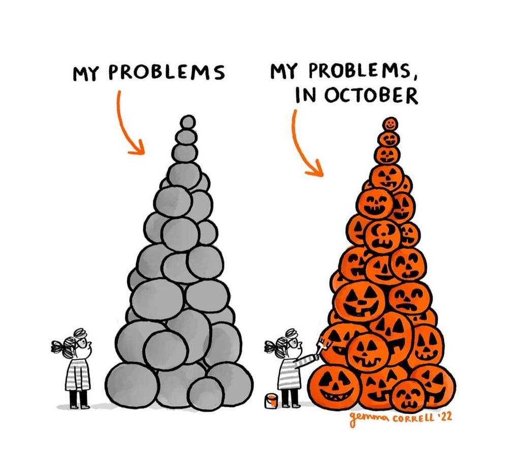 Pile of rocks labeled my problems
Pile of rocks painted like Jack o lanterns labeled my problems in October