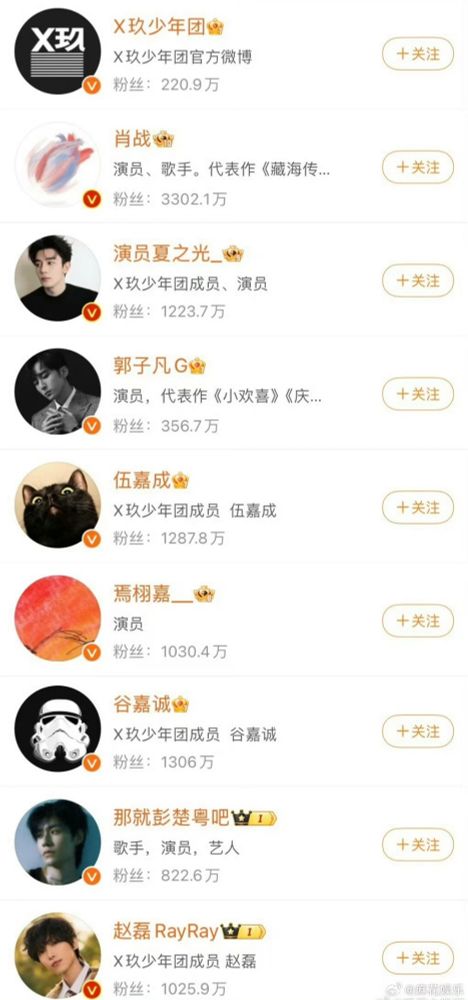 Screenshot of the X-Nine members with their new usernames