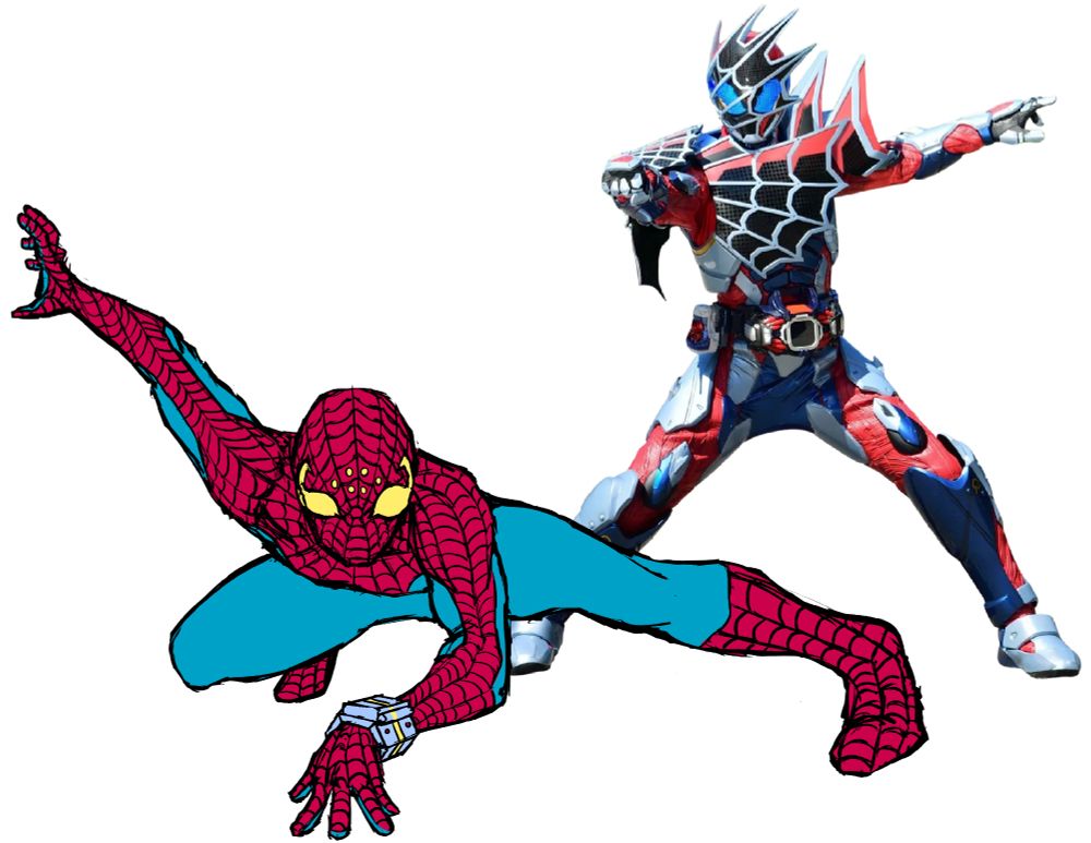 A Spider-Man I drew and a PNG of Kamen Rider Demons