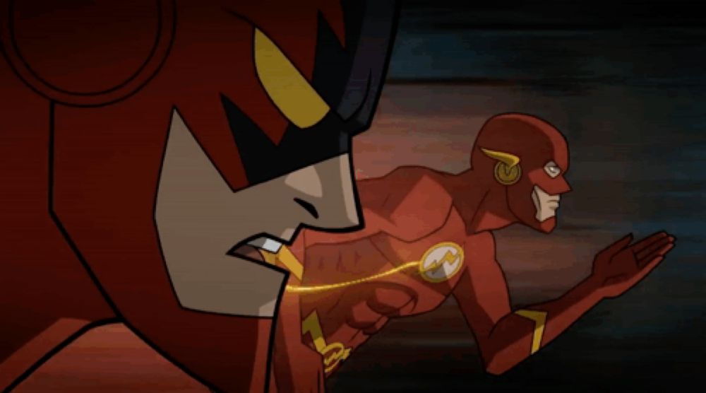 a cartoon of batman and the flash with the flash running behind batman