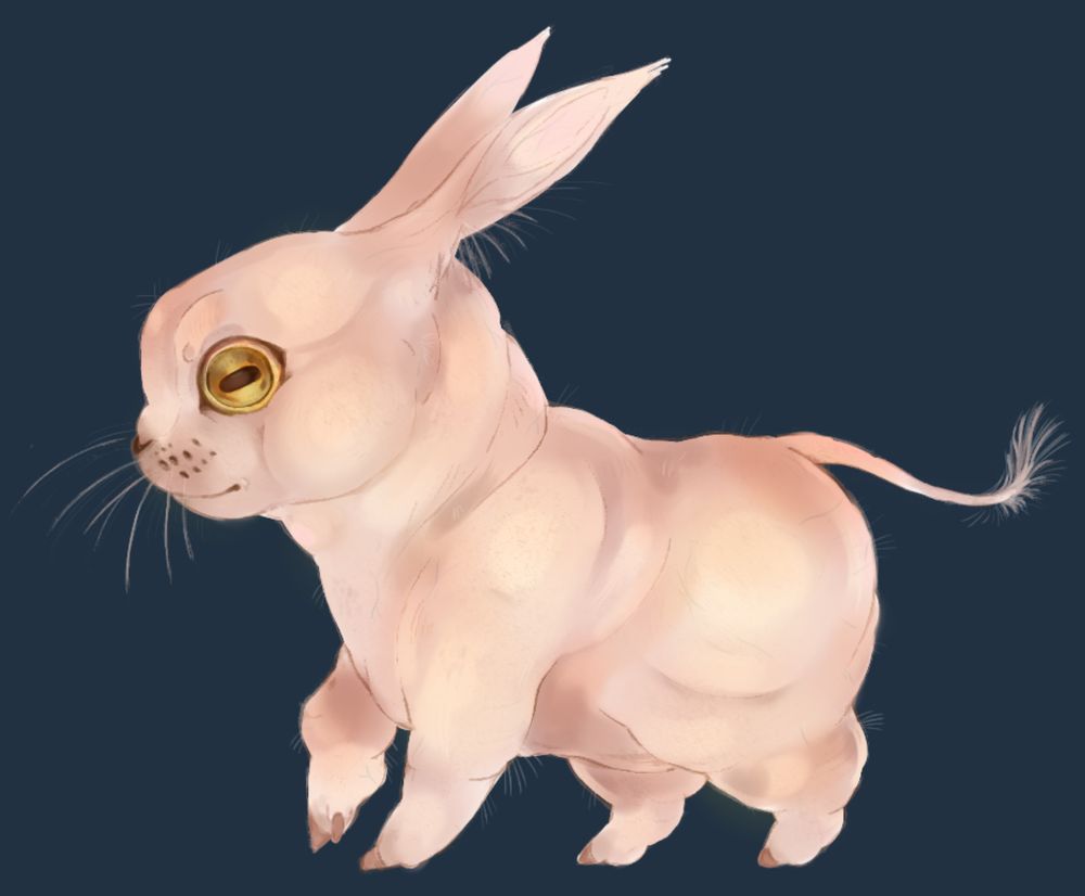 2D digital art of a random creature design, appearance resembling a pig/rabbit.