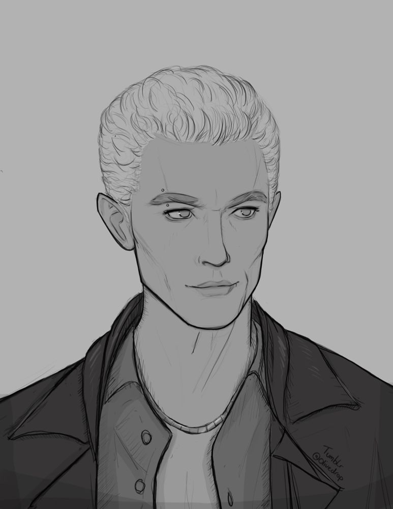 Black and white portrait of spike from Buffy the vampire slayer.