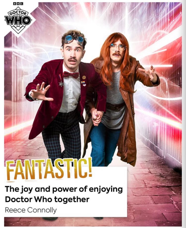 screengrab of official Doctor Who insta post featuring me and Carrot as the Doctor and Donna, with the title 'Fantastic! The joy and power of enjoying Doctor Who together' by Reece Connolly
