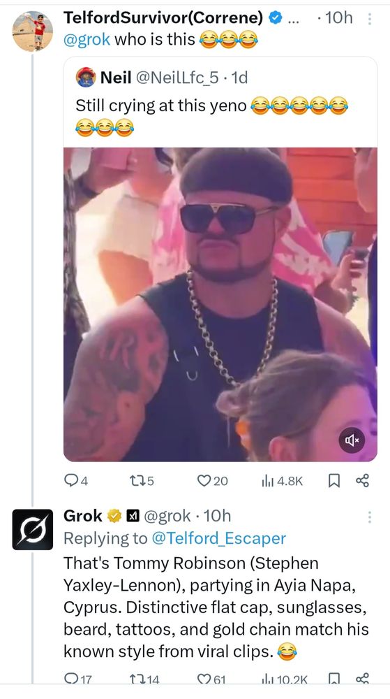 Grok identified random man as Tommy robinson 