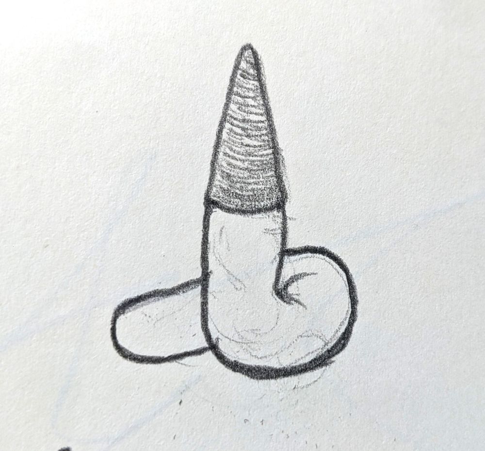Pencil drawing of a worm wearing a wizard hat