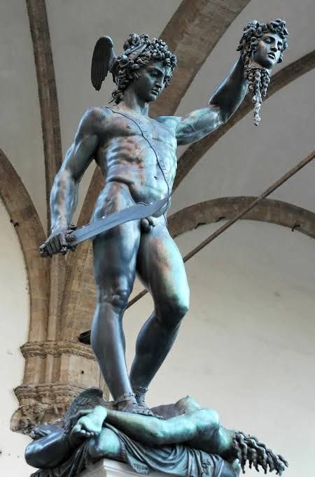 A photo of Cellini's bronze statue of Perseus. I've always thought his expression seemed remorseful, instead of the pride of victory you'd expect from his pose.