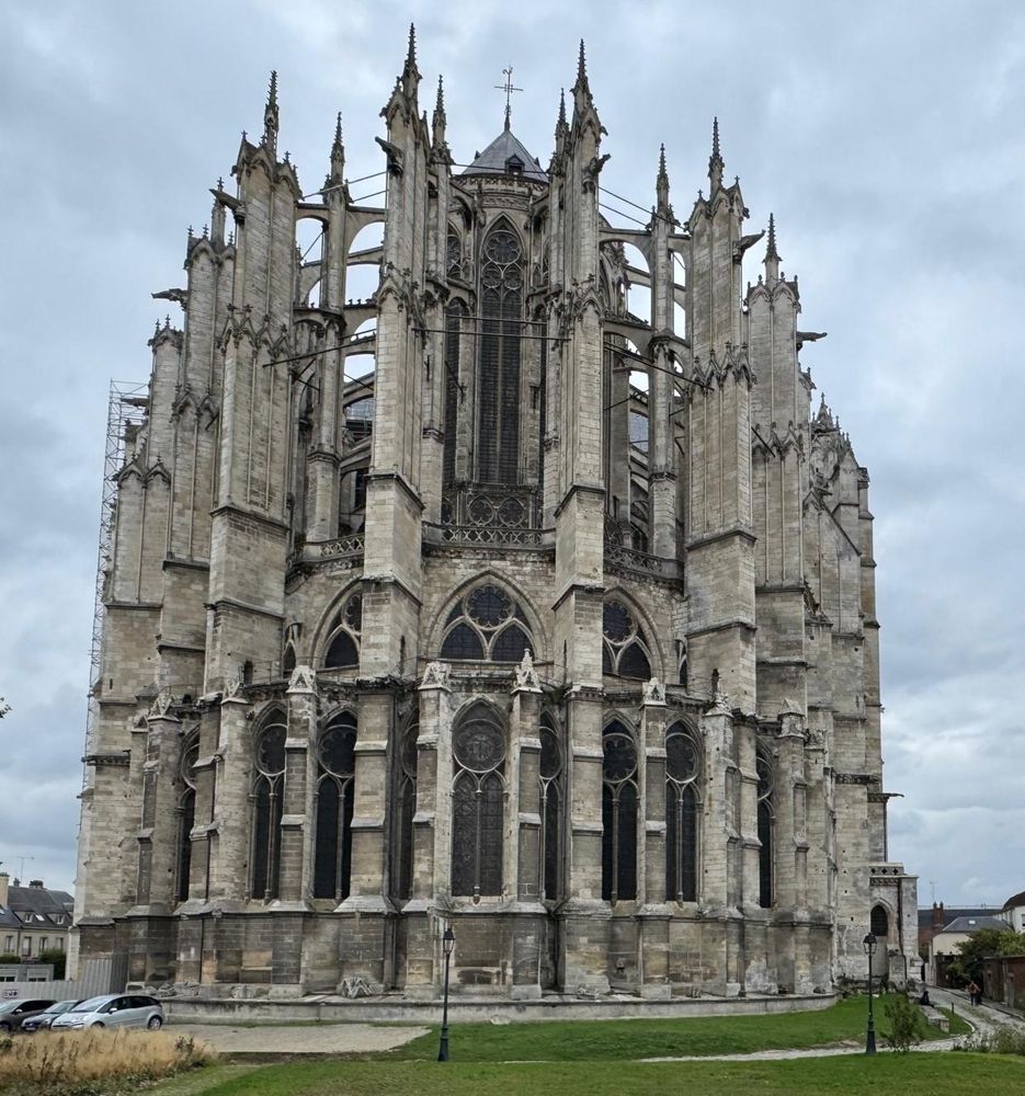 The back of Beauvais cathedral. The flying buttresses are as tall as the cathedral, forming tall spiky ramparts around the building itself