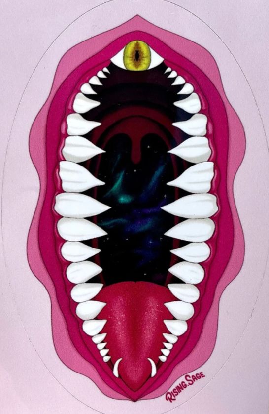 Le dessin d'un "vagin denté", rose et noir, avec de bien jolies dents pointues
