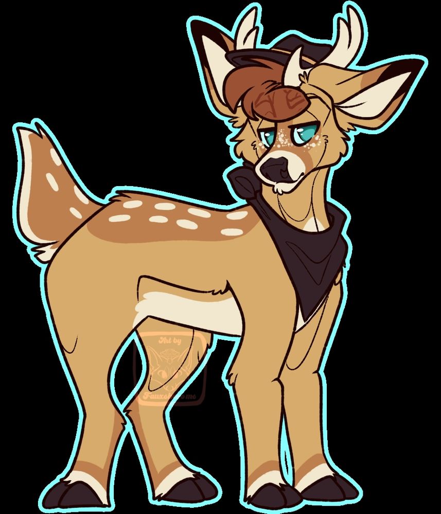 Chibi of Sleepie-Moonie's OC, a deer named Artie, standing facing to the right with his head turned slightly to the left. He looks slightly annoyed.