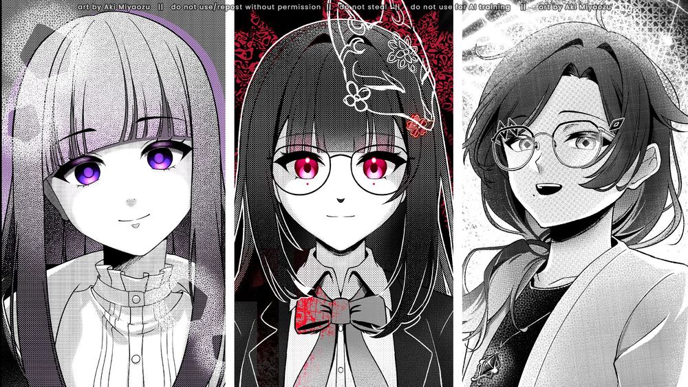 Manga-style fanarts of Fern, Sparkle, and the artist's sona design.