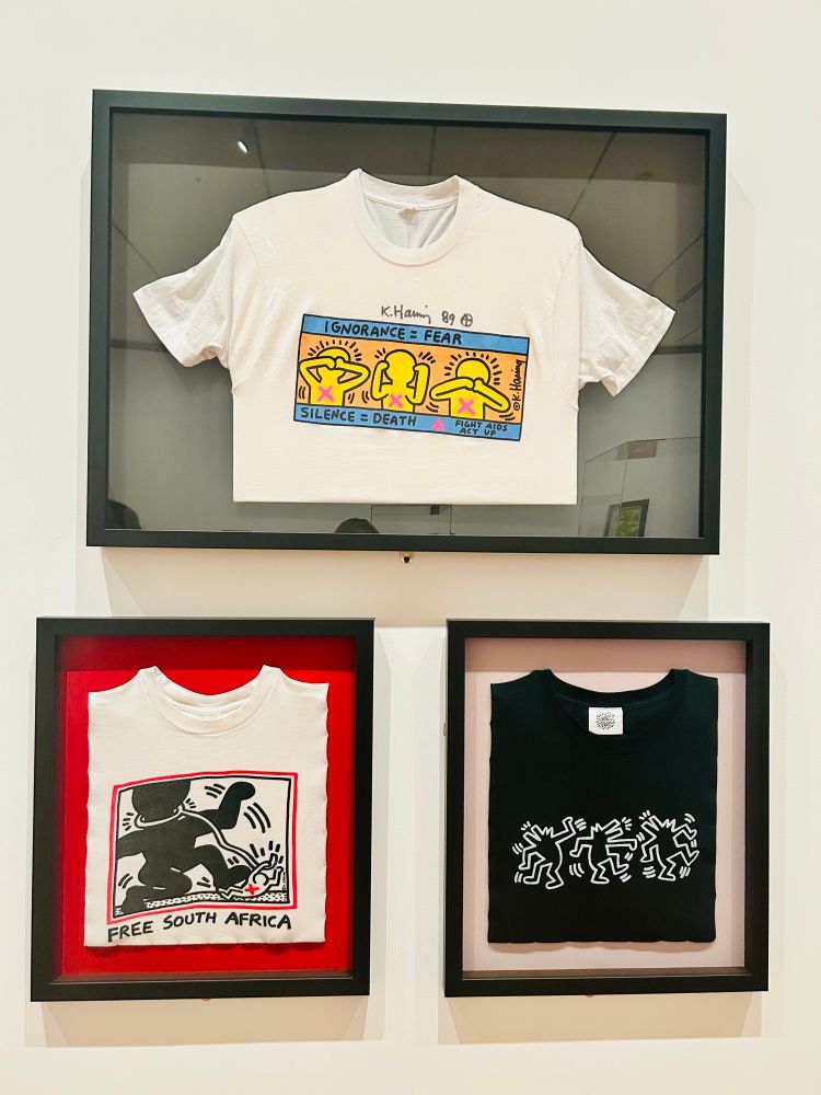 Three social activists designs in shirts. Including Free South Africa (Suite of 3), 1985 and Ignorance-Fear, Silence-Death, 1989