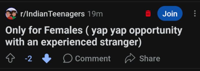 Screenshot of the original image zoomed in to the name of one of the subs he posted his creepy message in - r/IndianTeenagers