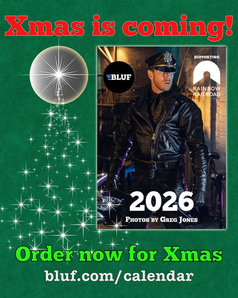 An image of a christmas tree, and the cover of the BLUF Calendar, with the message "Order now for Xmas"