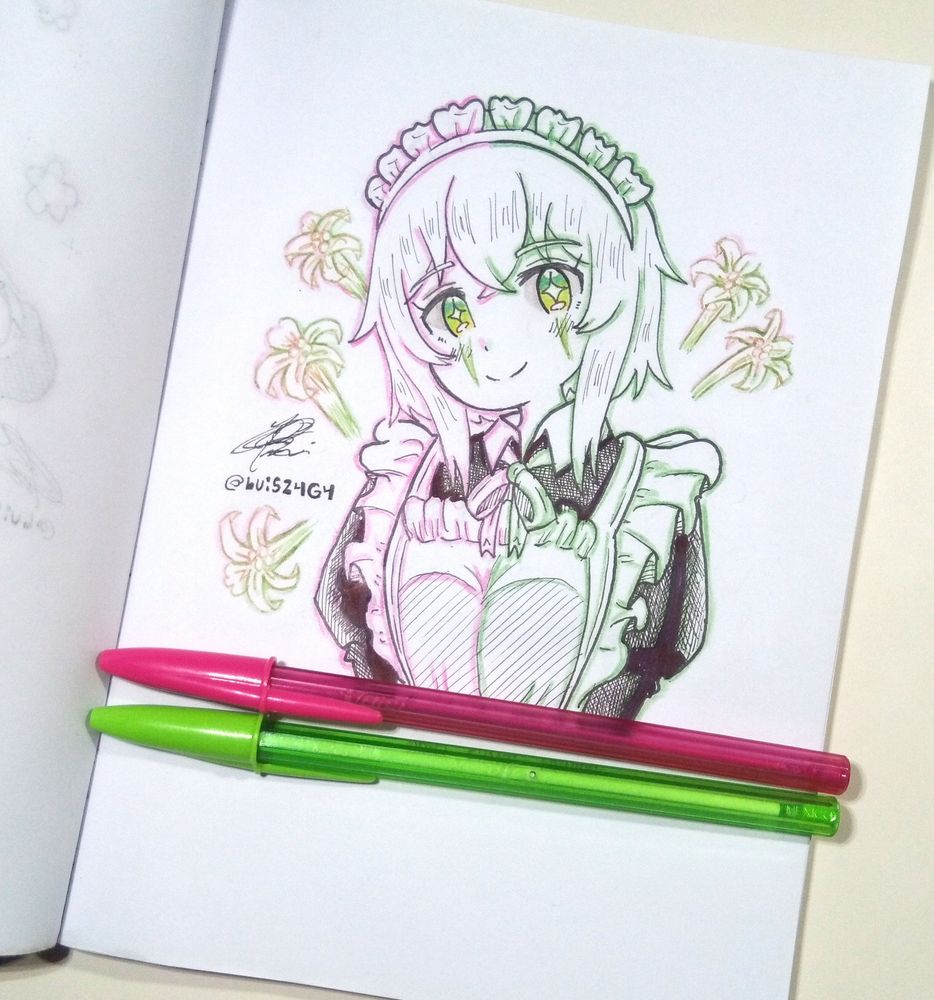 A two-color doodle of Chiyuri-san!
"Otsukaresama!💗"