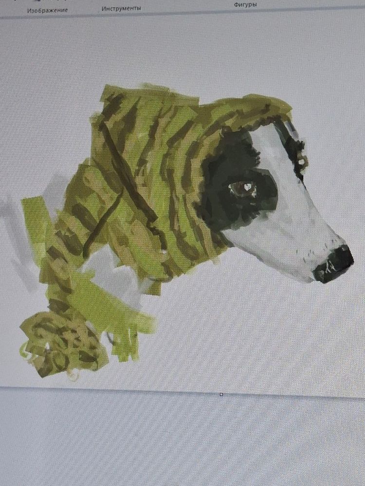 drawn dog in a green hat 