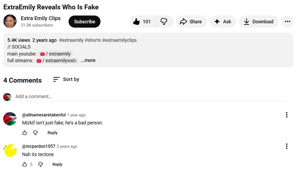 Youtube video ExtraEmily Reveals Who is Fake

2 Years ago.

Comments

I said 1 year ago, Mizkif isn't just fake, he's a bad person. 